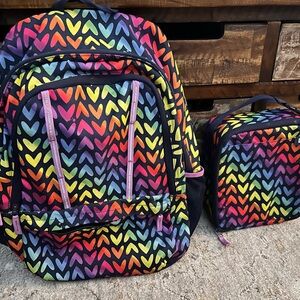 Lands' End Rainbow Heart Kids Backpack Set